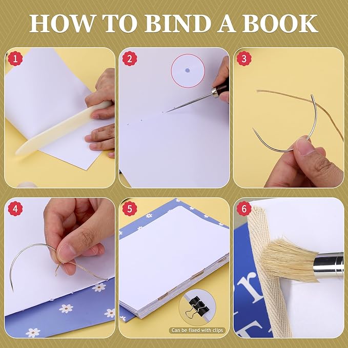 Jupean Book Binding Kits Bookbinding Kits Bookbinding Supplies Book Binding Materials with Bone Folder Tool, Sewing Awl, Webbing Strap, Storage Box