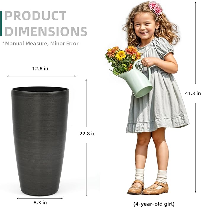 22.8" Tall Planters Set of 2, High-Density Resin Brushed Outdoor Pots for Plants, Versatile Indoor/Outdoor Flower Pots w/Drainage Hole for Patio Garden Porch & Living Room Decor, Ideal Gift