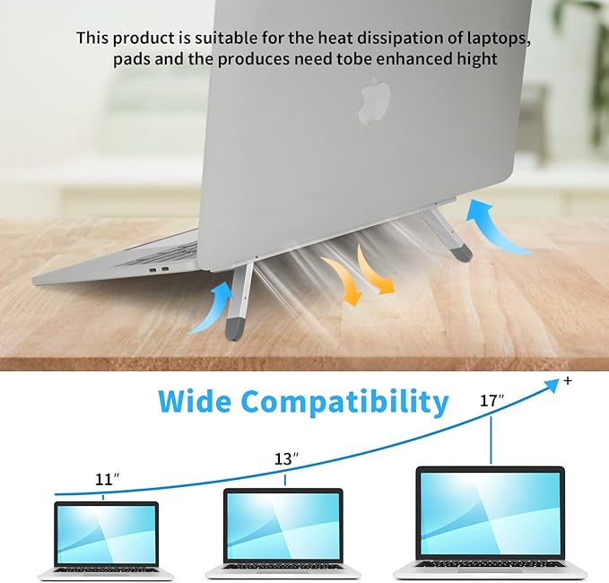 Riser for Desk,Pop up Laptop Stand,Adjustable Height Self-Adhesive Portable Laptop Stand with Feet, Extend Leg,Foldable Computer Stand for 10”-17” Models MacBook Air, Keyboard etc.