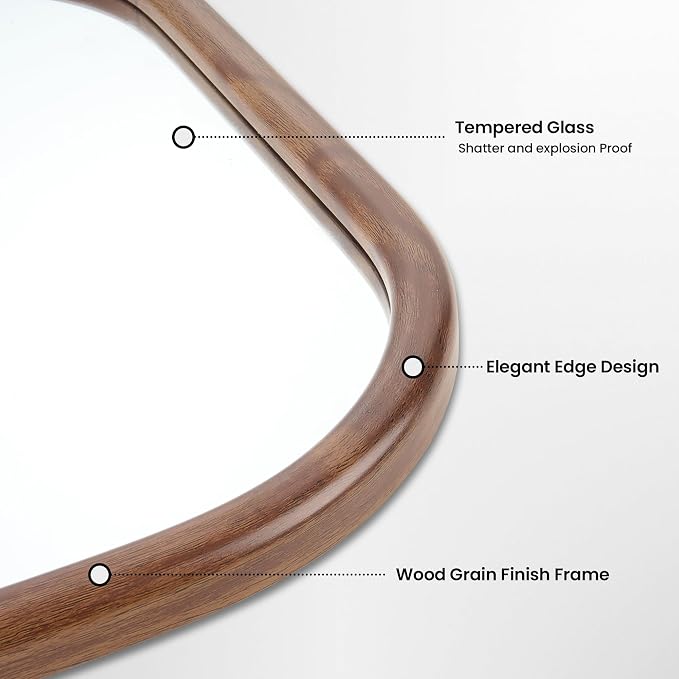 24"x36" Arch Wall Mirror Bathroom Mirror for Wall Mounted, Tempered Glass, Wood Grain Finish Frame Wall Mirror Decorative for Bedroom Living Room Entryway, Rustic Brown