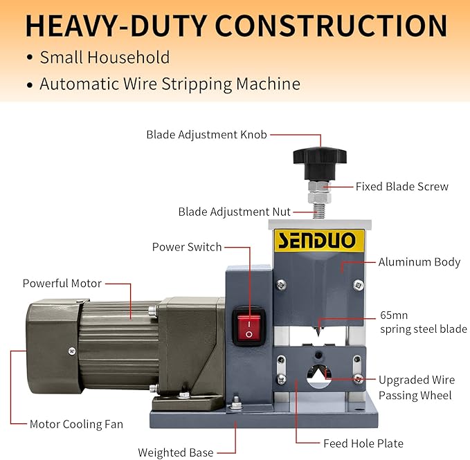 Automatic Wire Stripper Machine,25W 0.04" - 0.79" Electric Wire Stripping Machine,with Free Replacement Blades,Portable cable stripper for Scrap Copper Wire Cable Recycling