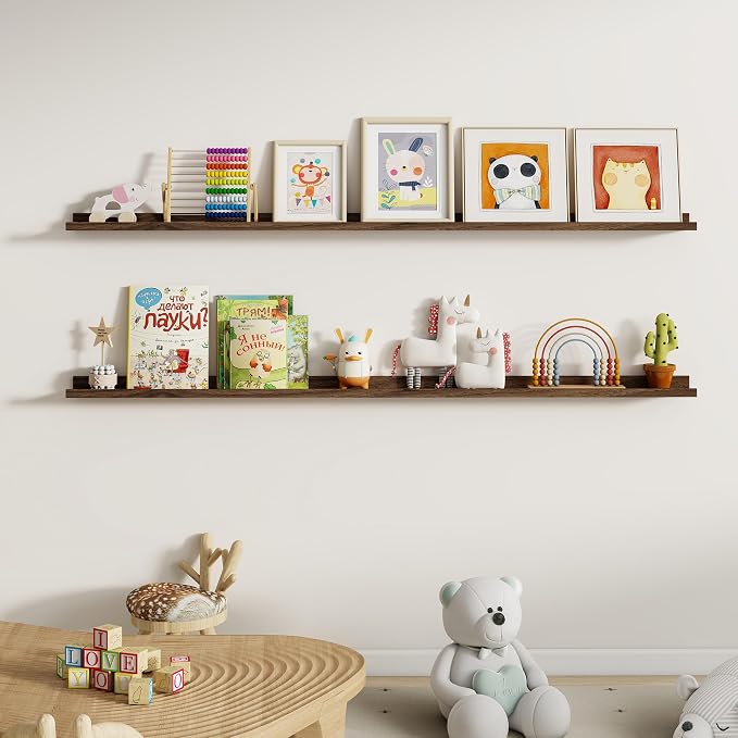 Dreamland Picture Ledge Shelf for Wall, Floating Shelves Set of 2,72 inch Long Floating Shelves with Lip for Living Room,Bedroom,Bathroom,Kitchen,Walnut