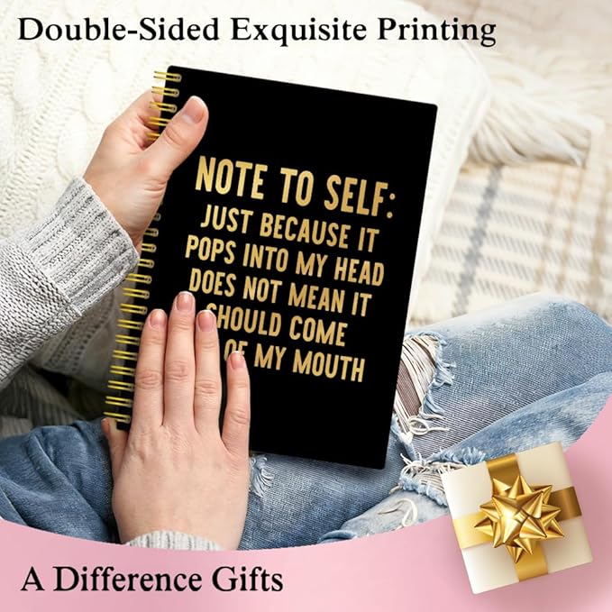 XQLZY Note To Self Black Gold Spiral Notebook, Office Gifts Sarcastic Humor Black Notebook, Resignation Retirement Promotion Gifts for Woman Coworker Boss Friend, New Job Office Present