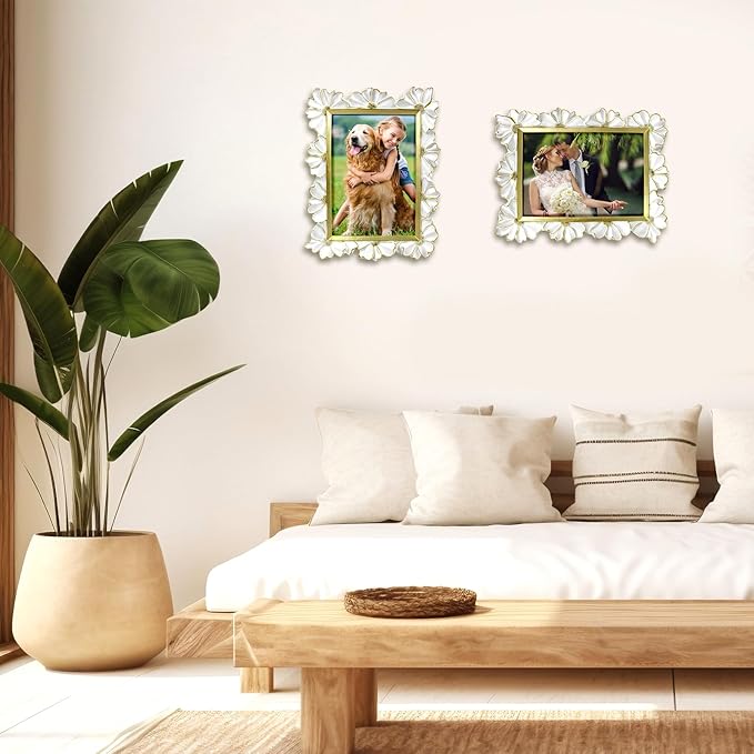 5x7 Vintage Flower Picture Frame, Ornate Antique Photo Frame with Glass Front, Elegant Picture Frame for for Wall or Tabletop Display, Gift ldeas for Home Decor (White Gold)