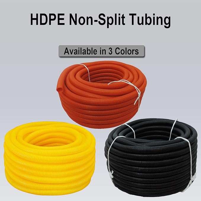 Flexible Polyethylene HDPE Non-Split Corrugated Wire Loom Tubing (Orange, 1/2" Dia. x 100 ft)