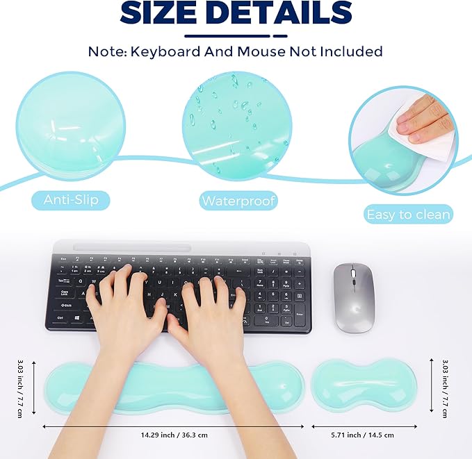 Gel Wrist Rest for Keyboard and Mouse, Wrist Rest for Keyboard, Mouse Wrist Support, Pain Relief, Cool Touch, Non-Skid, Keyboard and Mouse Wrist pad Set