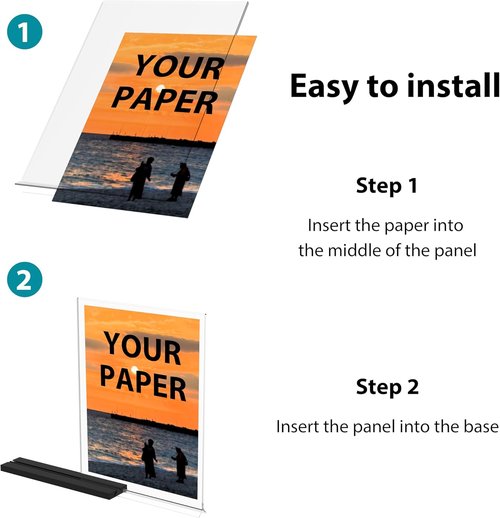 Skiennix Acrylic Sign Holder - Black Base Desktop Display for Homes, Restaurants & Offices | 3 Pack