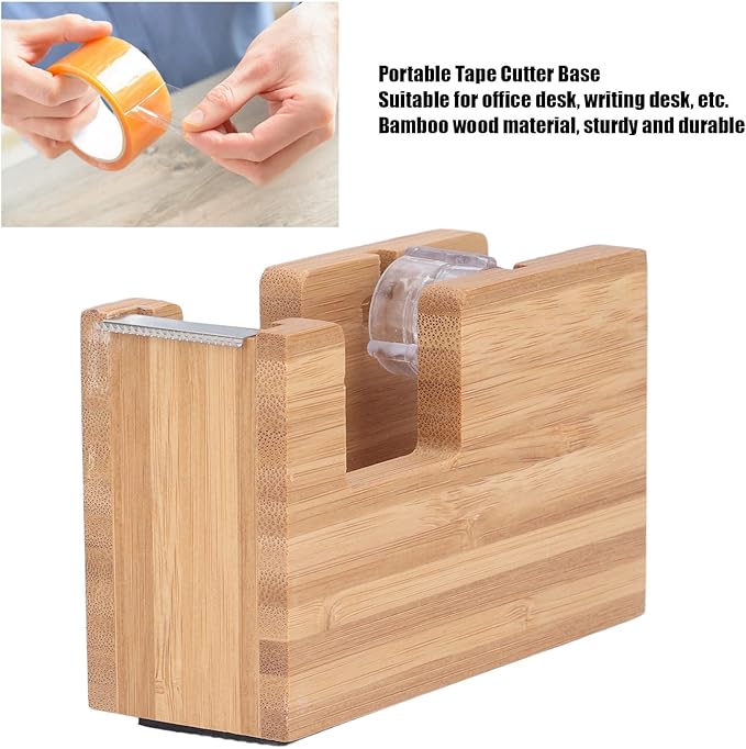 Desktop Tape Dispenser, Wood Tape Cutter Holder, Adhesive Roll Base for Office Desk, Mini Tape Dispenser with Non - Slip Design, Portable Stationery Tool for Students and of