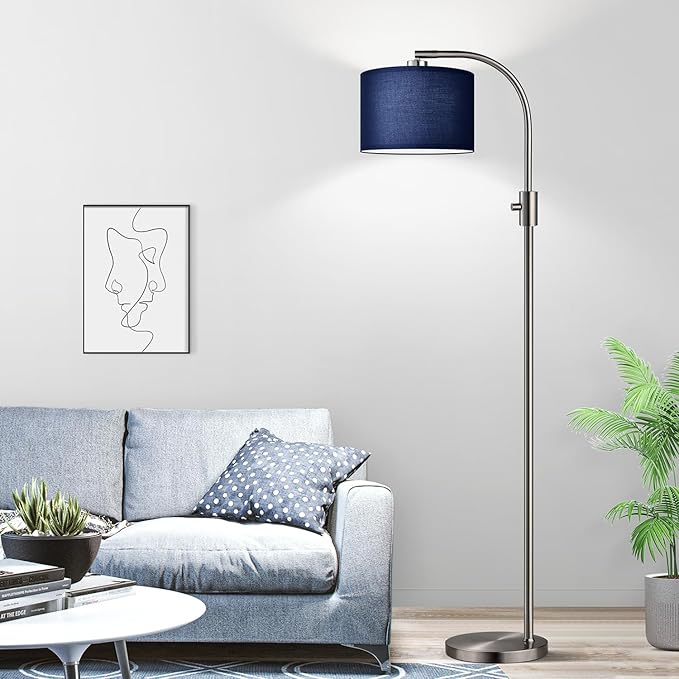 Nintiue Upgraded Modern Arc Dimmable Tall Standing Floor Lamp with Blue Shade, 1200 Lumens LED Bulb Included, for Living & Reading Room, Bedroom, Office & Nursery, Brushed Nickel