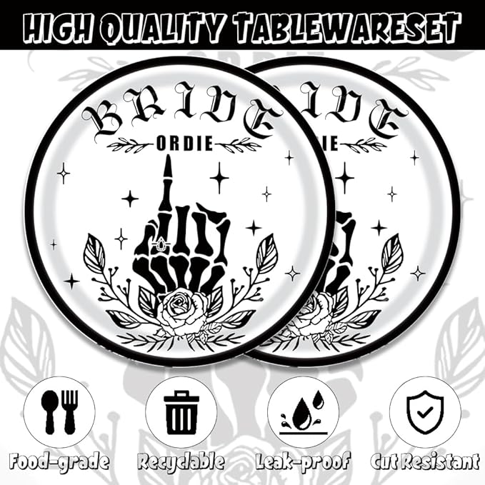 40Pcs Bachelorette Party Decorations Black Bride or Die Birthday Plates and Napkins Supplies Till Death Do Us Party Bachelorette Decorations