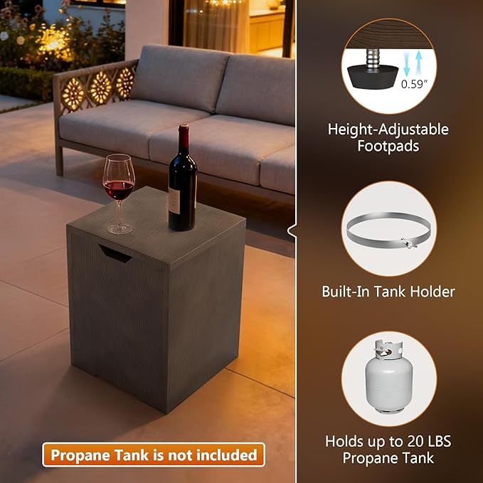 2-Piece 42" Rectangular Propane Fire Pit for Outside Patio with Hidden Tank Table, 50,000 BTU Fireplaces with Glass Wind Guard, Lid, Glass Rocks, Cover(Walnut Wood Grain)