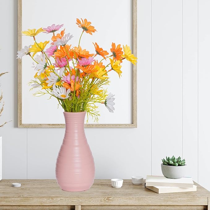 2 Pack Composite Plastics Flower Vase, Unbreakable Ceramic Look Vase for Home Decor Centerpieces, Arranging Bouquets (Pink)