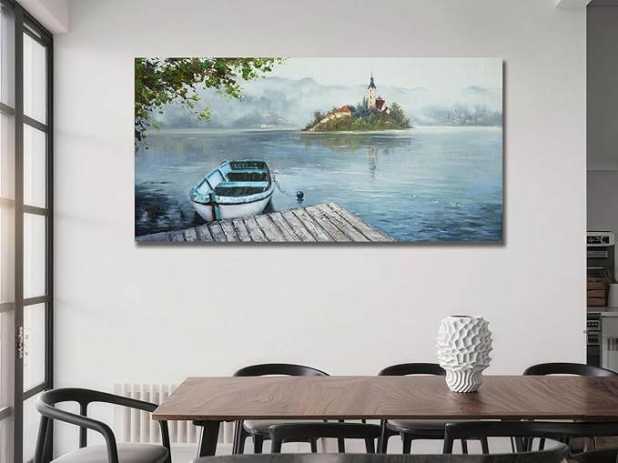 Ardemy Lake Canvas Wall Art Landscape Boat Pictures Wall Decor Living Room Scenic Artwork Painting Bedroom Ktchen Dining Room Home Office, 40"x20"