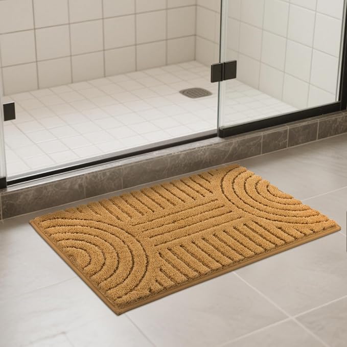 SHACOS Boho Bathroom Rugs 24"x36" Extra Soft Absorbent Microfiber Bath Mats Home Decor Non Slip Carpet Machine Washable Shaggy Bath Rugs for Bath Room Shower Bathtub, Mustard 2' x 3'
