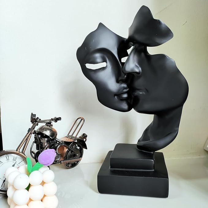 Couples Kiss Sculpture,Black Thinker Resin Statue Ornaments,Silence is Gold Abstract Art Figurine,Abstract Style Sculptures,Living Room Desk Decorations,Bookshelf Decorative Objects