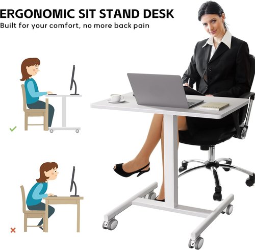 GallopFun Mobile Laptop Desk - Adjustable Height Portable Workstation with Wheels | White Finish