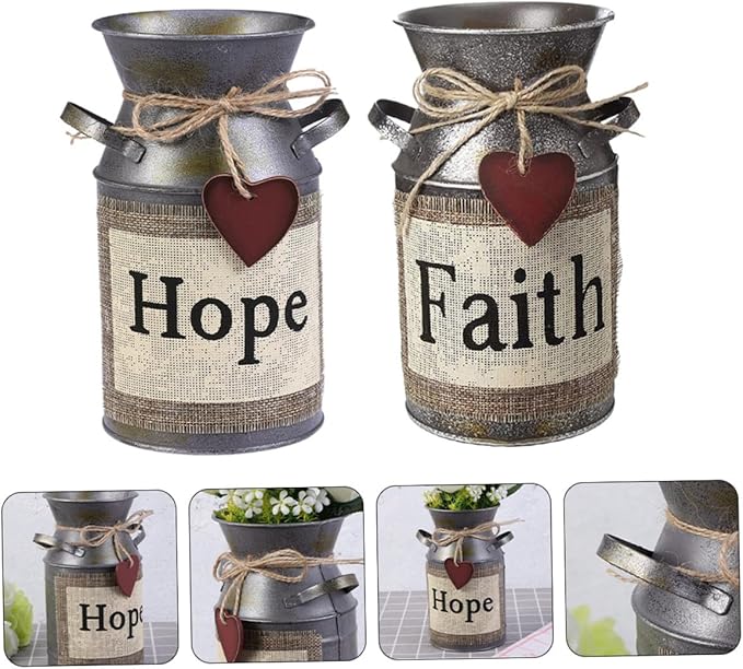 2pcs Vintage Style Flower Bucket Retro Iron Flower Container Decorative Empty Pot for Home Office Wedding Boho Style Decor