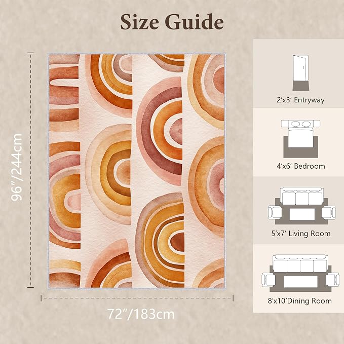 Retro Arcs Area Rug 6x8, Minimalist Arch Pattern Rug, Modern Retro Neutral Carpet for Living Room Bedroom, Non Slip Washable Rug