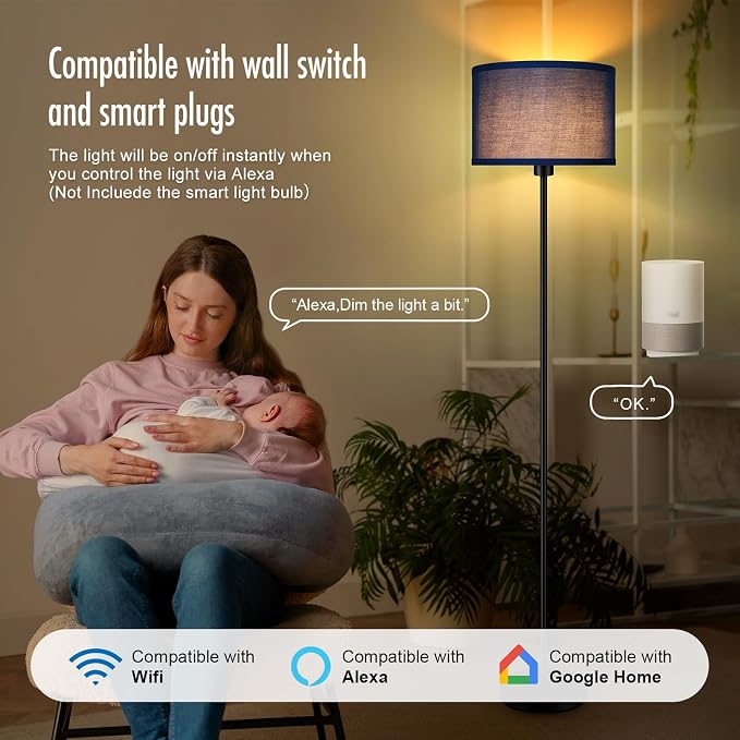 Blue Floor Lamps, Standing Lamp, Modern Floor Lamp with Blue Lamp Shades, Foot Switch, 59" Tall, Bright Pole Lamps for Living Room, Bedroom, Office, Nightstand, Kids' Gift, Blue Lamp (Without Bulb)