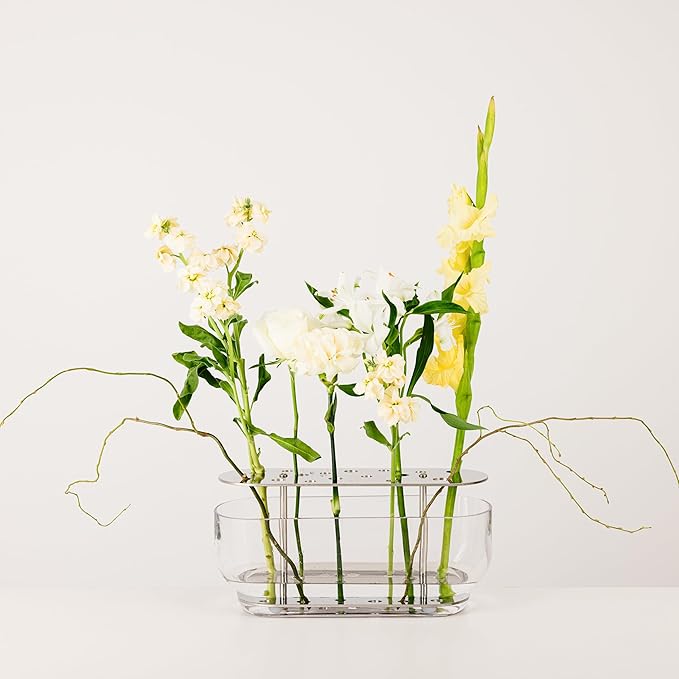 Ikebana Vase – Long Large, Stainless Steel Stand, Luxury Modern Decorative Vase for Home, Table Centerpiece, Office