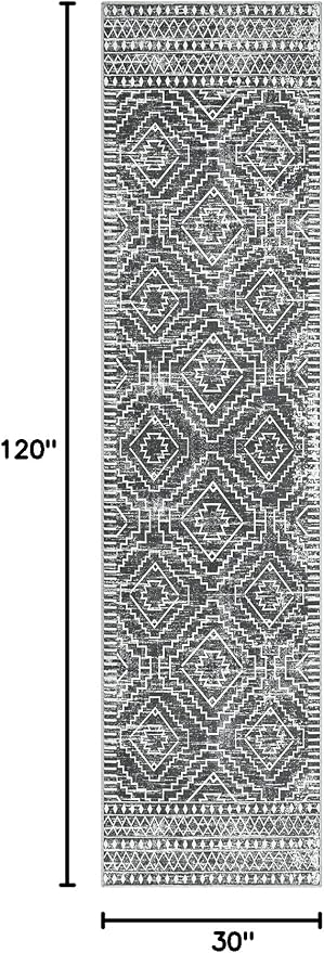 Wonnitar Moroccan Hallway Runner Rug 10 ft, Machine Washable 2'6"x10' Long Runner Rugs for Kitchen, Boho Non-Skid Soft Low Pile Carpet Runner for Entryway Hall Entrance (Dark Grey,2'6"x10')