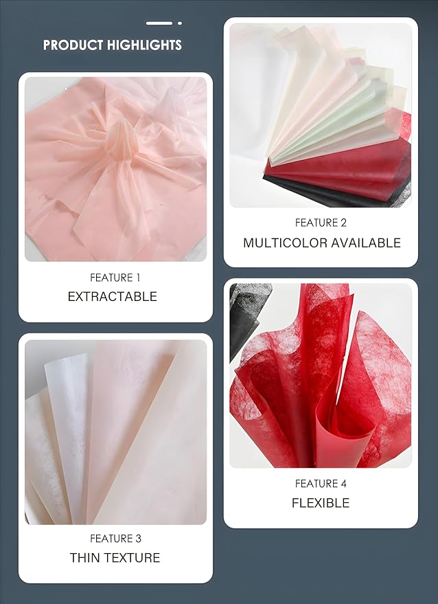 96 Sheets Tissue Flower Wrapping Paper Cotton Wrapping Flower Paper Withdrawable Lining Paper Non-woven Waterproof Floral Bouquet Wraps For Florist Packaging Arrangement (Black)