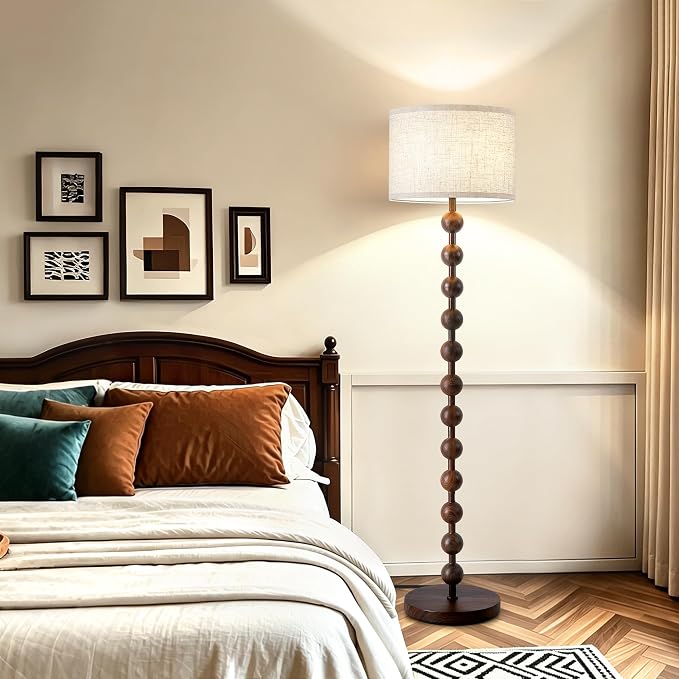 62" Vintage Farmhouse Floor Lamp for Living Room,3 Color Temperatures & Dimmable,Rustic Standing Lamp with Remote & Foot Switch,Retro Wood Grain Tall Floor Lamp for Bedroom Office Corner(Walnut)