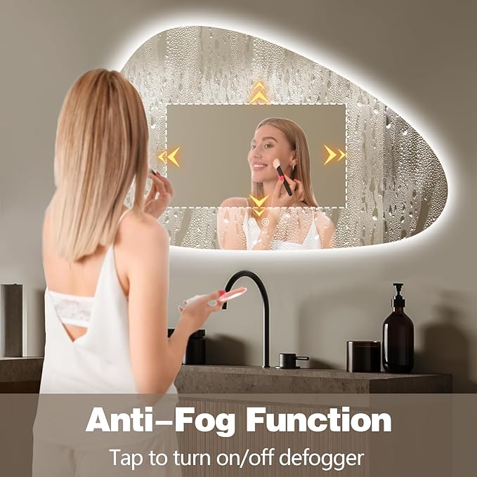 Niccy Irregular LED Bathroom Mirror, 30"x48" Asymmetrical Backlit Vanity Wall Mirrors, Light up Mirrors for Bedroom, Living Room, Modern Smart-Mirror with Anti-Fog, Dimmable, Memory Function
