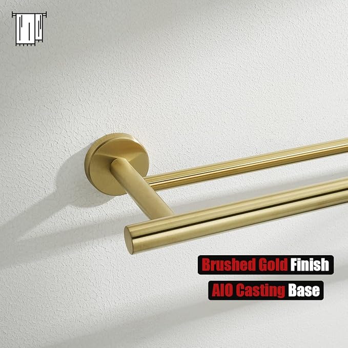 JQK Double Bath Towel Bar, Brushed Gold 39 Inch 304 Stainless Steel Thicken 0.8mm Towel Rack for Bathroom, Towel Holder Wall Mount, Useable Length 36 Inch, TB100L36-BG