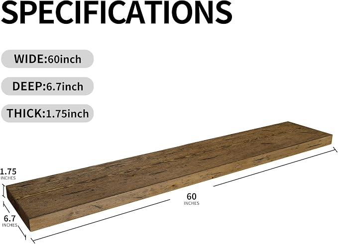 BGMG Floating Shelves 60 inch Long, Distressed,Wide Rustic Wooden Wall Shelves for Living Room Bedroom Kitchen Farmhouse Set of 2-60x6.7x1.75 inch-Distressed Walnut