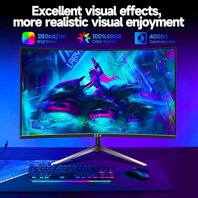 ZZA 32 Inch Curved Gaming Monitor 240Hz Curved Monitor Computer Monitor-HDMI DP USB Headphone Ports,1080p 1K FHD Ultra Slim Curved Screen with Wide Angle,High Refresh Rate Immersive PS5 Xbox PC Gaming