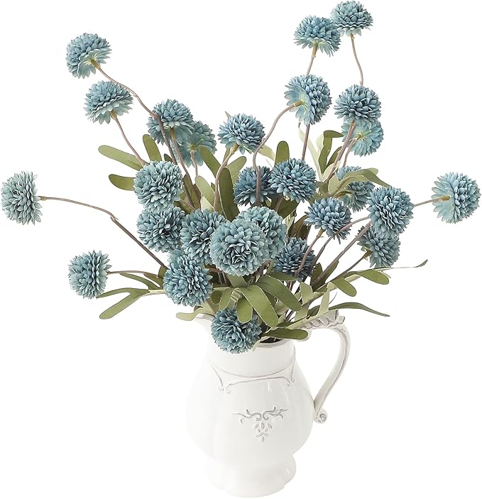 Floroom 6pcs Dusty Blue Faux Silk Mums Artificial Flowers, Bulk Fake Small Mini Chrysanthemums with Stems for DIY Slate Blue Wedding Centerpieces Floral Arrangements Vase Fillers Home Decorations