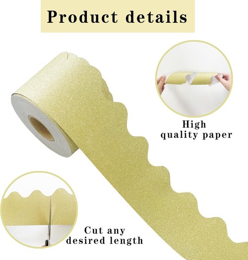 Shine Scalloped Bulletin Board Border - Decorative Gold Trim for Classroom | 70 Feet