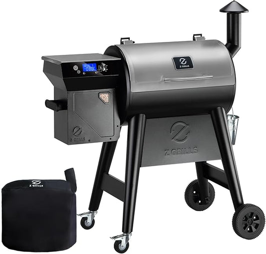 Z GRILLS Wood Pellet Grill Smoker with PID 3.0 Controller, 459 SQ.IN, 450°F Max Temperature, 8 in-1 BBQ Grill, LCD Screen, Meat Probes, Rain Cover, Backyard Camping Bake and Roast, 450E