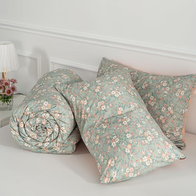 Floral Comforter Set King 3 Pieces Soft Chic Garden Style Vintage Print Lightweight Botanical Flower Comforter Set for All Seasons 1 Comforter and 2 Pillowcases (Floral, King)