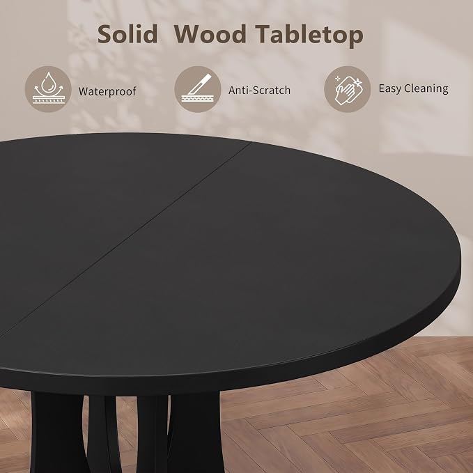 Einhomn 47.2-inch Round Dining Table, Kitchen Table for 4-6, Farmhouse Circle Dining Room Table, Space Saving Wood Kitchen & Dining Room Furniture, Black