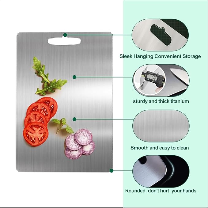Titanium Cutting Board, 2025 New Upgrade 100% Pure Titanium Cutting Boards for Kitchen, Double Sided Non Stick Chopping Board for Cutting Meat Vegetable Fruit, Easy to Clean (L)