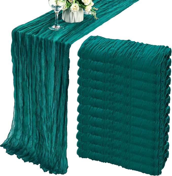 12 Pack 10Ft Cheesecloth Table Runner 35x120 Inch Boho Gauze Table Runner Rustic Cheese Cloth Long Romantic Table Runners for Wedding Bridal Shower Birthday Party Table Decor (Dark Teal)
