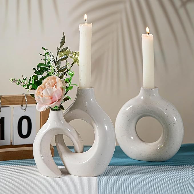Ceramic Candle Holder Set of 2 Modern Taper Candlestick Holder for Dining Table, Living Room Coffee Table Centerpiece Wedding Home Decor