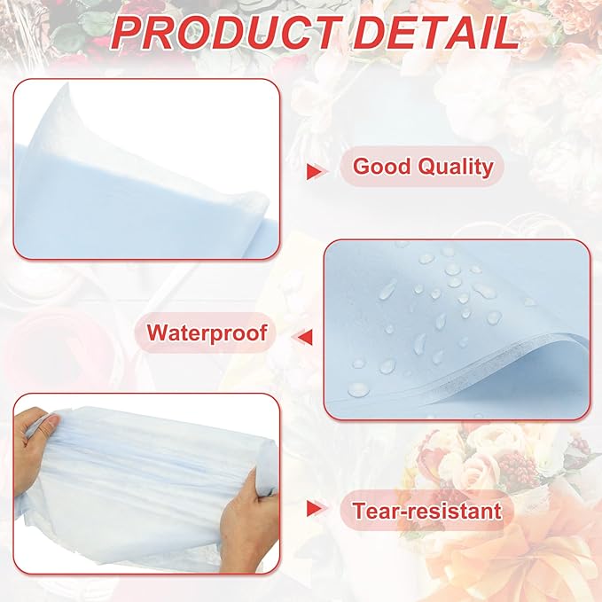 PATIKIL Flower Wrapping Paper 29.5 Ft x 22.8 Inch, Cotton Wrapping Flower Paper Tissue Paper for Flower Bouquet Gift Wrapping Valentine's Day Graduation Gift Floral Wrap, Light Blue