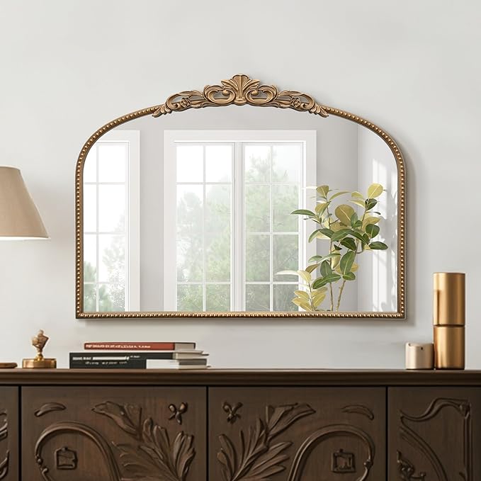 Micasso Vintage Wall Gold Mirror: 32"x24" French Baroque Antique Mirror - Traditional Ornate Decorative Arched for Wall/Bathroom/Entryway/Fireplace/Hallway - Home Decor for Living Room