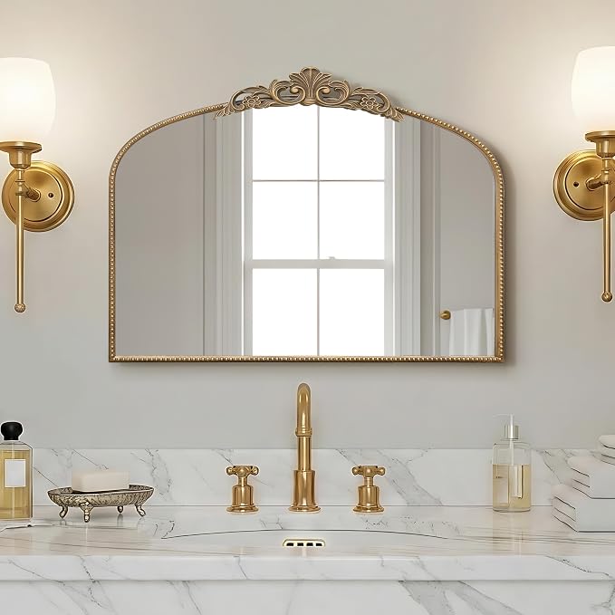 Micasso Vintage Wall Gold Mirror: 32"x24" French Baroque Antique Mirror - Traditional Ornate Decorative Arched for Wall/Bathroom/Entryway/Fireplace/Hallway - Home Decor for Living Room