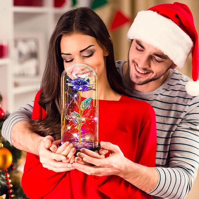 Beferr Birthday Gifts for Women Mom Rechargeable Galaxy Glass Roses Forever Preserved Flowers for Delivery Prime Smart Touch Light Up Rose in Dome Gift for Grandma Sister Wife Her Girlfriends Daughter