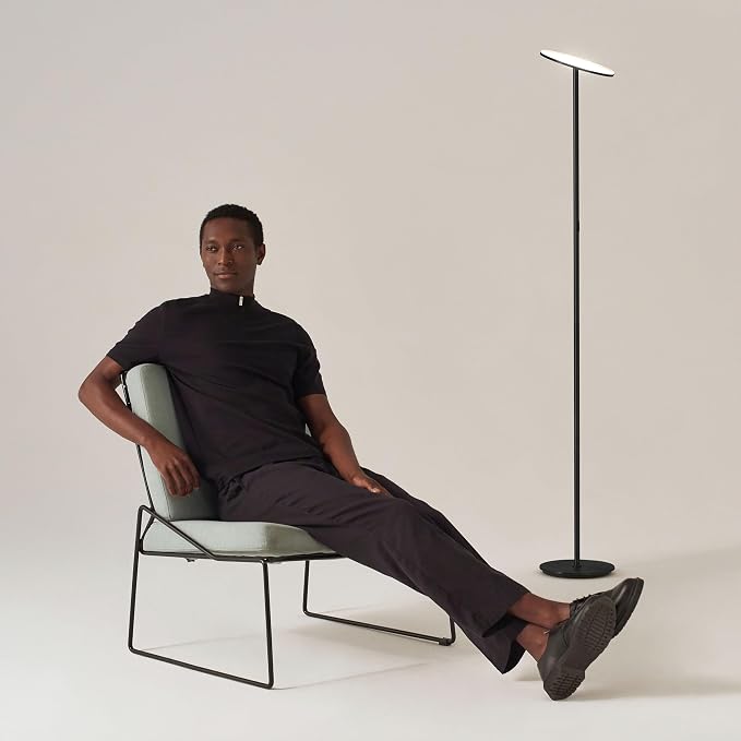 Brightech Sky LED Floor lamp, Torchiere Super Bright Floor Lamp for Living Room Decor & Office - Dimmable, Tall Standing Torch Lamp with Warm Light for Bedroom & Reading - Black