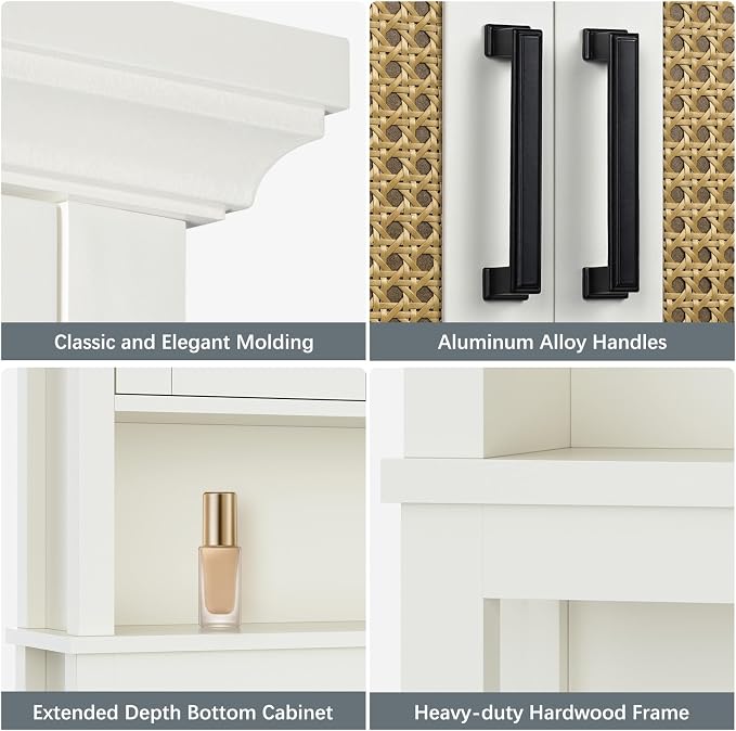 Over The Toilet Storage Cabinet, Over Toilet Storage Cabinet with Rattan Door and Anti-Tip, Above the Toilet Storage for Bathroom Behind the Toilet Bathroom Organizer, Rattan