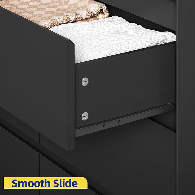 Black Dresser for Bedroom, 62" Wide Chest of Drawers, Modern 9 Drawer Storage Organizer for Closet, Hallway, or Living Room