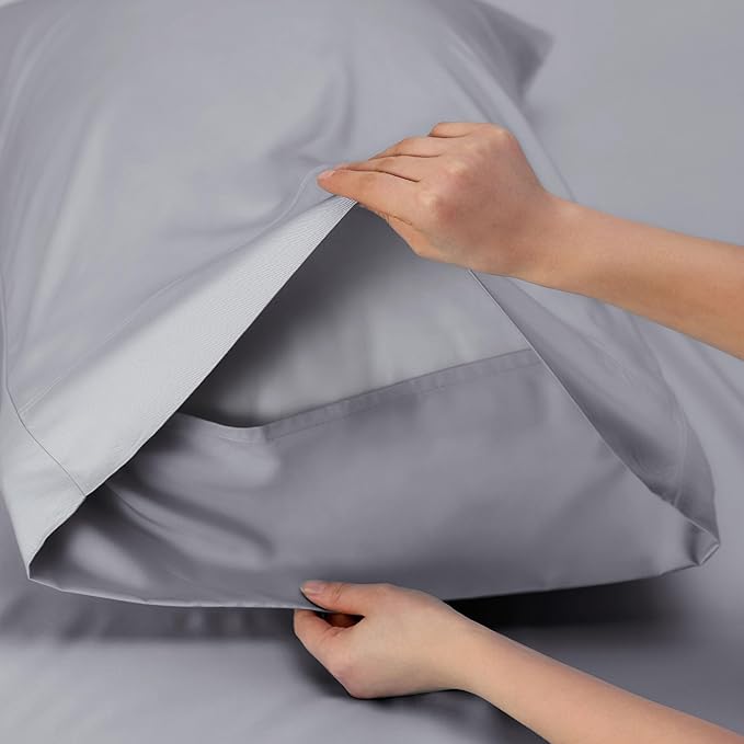 Bedsure King Size Sheet Set, Cooling Sheets, Rayon Derived from Bamboo, Deep Pocket Up to 16", Breathable & Soft, Bed Sheets, Hotel Luxury Silky Bedding for Hot Sleepers, Silver Grey