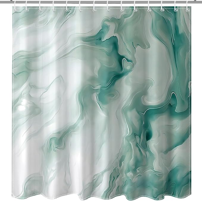 Mocsicka Shower Curtains for Bathroom, Teal Marble Shower Curtain for Bathroom, Abstract Teal and White Shower Curtain Modern Art Decor Waterproof Bath Curtain for Modern Bath Decor, 72 X 72 Inch