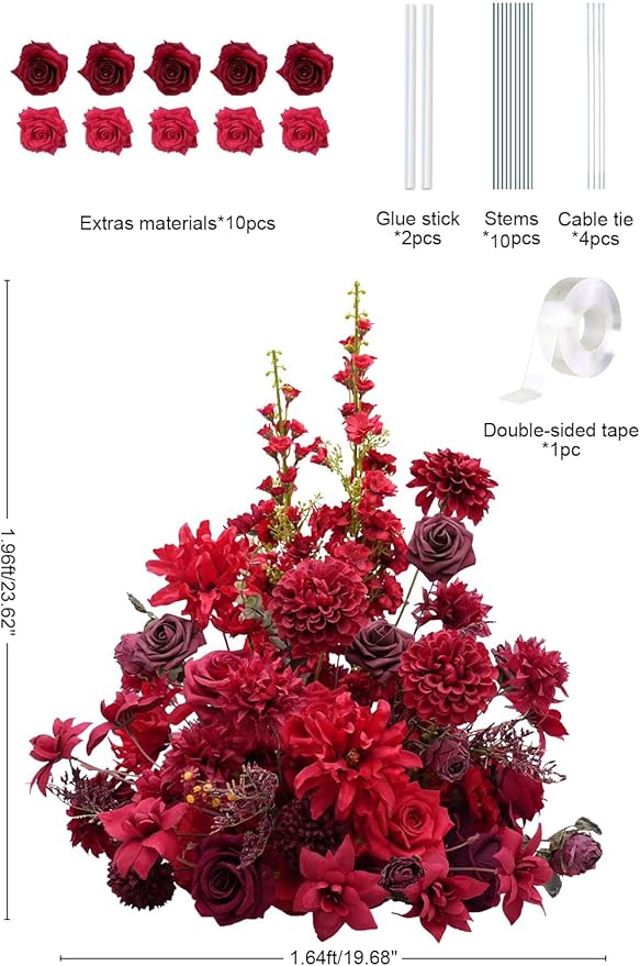2pcs 19inch Red Free Standing Flowers Ball Bouquet Artificial Rose Arrangements Balls for Wedding Centerpieces Tables Chair Aisle Runner Flowers Decorations