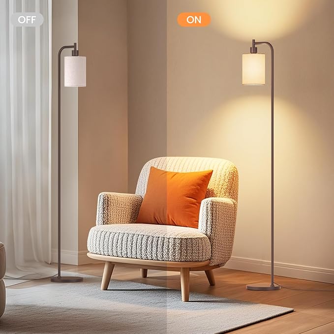 SIBRILLE Floor Lamp with Linen Shade, Dimmable Tall Standing Lamp with Remote Control & 3 Color Temperatures, Modern Floor Lamps for Living Room Bedroom Office Corner, 9W LED Bulb Included